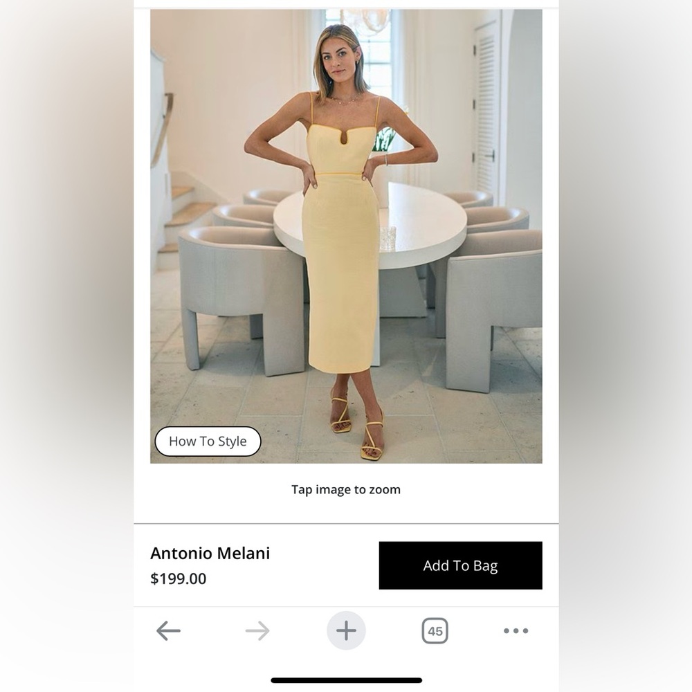 ANTONIO MELANI Pale Yellow Midi Sheath Dress